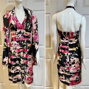 JS Collections-Tiered Halter~Cocktail Party Dress w/Shoulder Wrap-Sz 10P